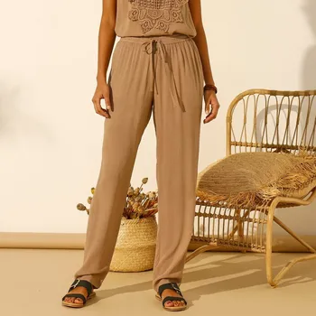 Dámské kalhoty Kreponové rovné kalhoty hnědošedá 40