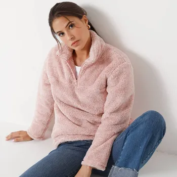Dámská mikina Mikina na zip, úplet s chlupem růžový melír 34/36