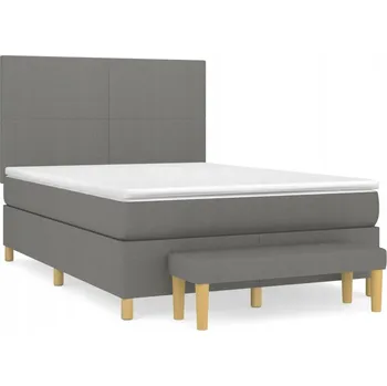 Postel Kontinentální postel tmavě šedá 203 x 144 x 118/128 cm s matrací 140 x 20 cm
