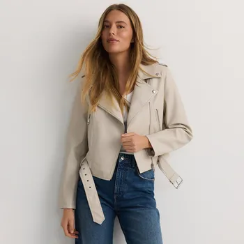 Dámský kabát Reserved - Koženková bunda biker - tělová - ZR678-02X - ZR678-02X-XXL