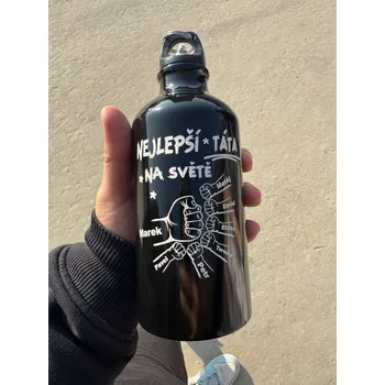 Kovová láhev na pití s krabinou na víčku - Nejlepší táta - děda Černá