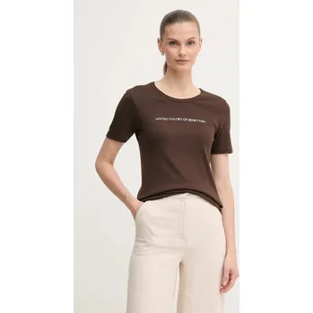 Bavlněné tričko United Colors of Benetton 3GA2E16A2 hnědá 98X, vel. S