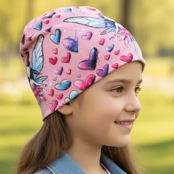 Čepice Dívčí funkční čepice Bruno srdíčka růžová B208 Dráče