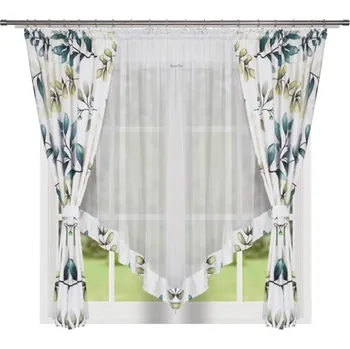 Fliying Hotová záclona Eleonora bílá/zelená, 400x160 cm