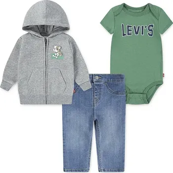 Souprava Levi's 3PC FZ, TEE, DENIM SET 6EN867 šedá 09X, vel. 98