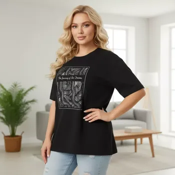 Dámské tričko Dámské černé triko s potiskem v nadměrných velikostech XL - 4XL R1586