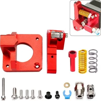 Hliníkový podávací extruder s dvojitým ozubením a pružinou, červená varianta, přesné podávání filamentu