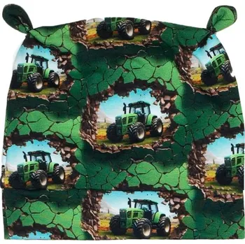 Čepička s ouškama - Traktory zelené Velikost: Newborn