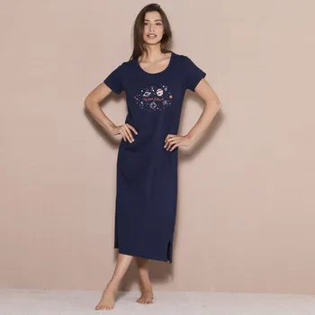 Dámská noční košile Blancheporte Dlouhá noční košile s krátkými rukávy a potiskem galaxie nám. modrá 42/44