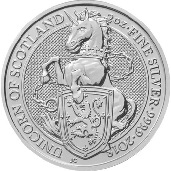 Stříbrná mince 2 Oz Unicorn of Scotland The Queens Beasts 2018