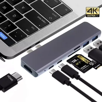 USB hub Adaptér 7v1 USB‑C hub s HDMI 4K a čtečkou SD pro MacBook Pro/Air – šedý
