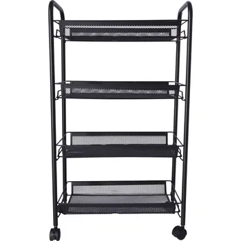 regál Koupelnový a kuchyňský regál se čtyřmi prostornými policemi - černý