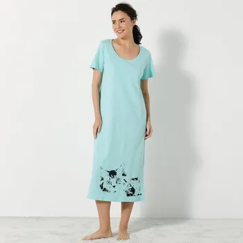 Dámská noční košile Blancheporte Sada 2 dlouhých nočních košil s potiskem kočky světle tyrkysová/modrá 50