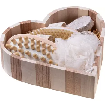 Kosmetická sada Dárková sada do koupele a masáže v dřevěném srdci – 5dílná