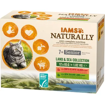 Krmivo pro kočku Eukanuba - Iams Cat - Senior losos/jehně v omáčce kapsa - 12x85g - expirace 3/2026