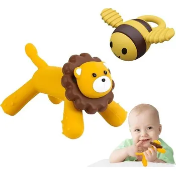 Anboor dětské kousátko 2 ks – silikonové kousátko s motivem lva a včely pro miminka 0–6 měsíců,