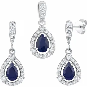 Souprava šperků Silvego Stříbrná souprava šperků náušnice a přívěsek s přírodním safírem a zirkony