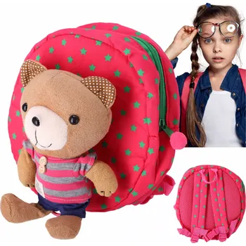 Dětský batoh Dětský batůžek s plyšovým medvídkem a bezpečnostním vodítkem – růžový