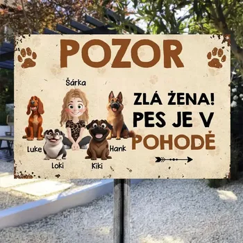Rohožka Dřevěné cedule - Pozor, Zlá žena pes je v pohodě 48 cm x 32 cm
