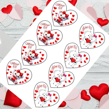 Jedlá dekorace na dort Zamilované srdíčko "Kreslený panáček a medvídek" srdce klasika (VYŘEZÁNO)