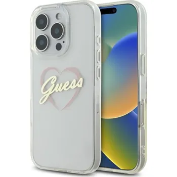 Pouzdro na mobilní telefon Guess Hardcase IML Heart pro Apple iPhone 16 Pro průhledný