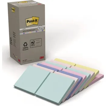 Samolepící bloček 3M Post-it samolepící recyklovaný bloček 654-1RPT, rozměr 76x76 mm, 16x100 lístků, pastelové barvy