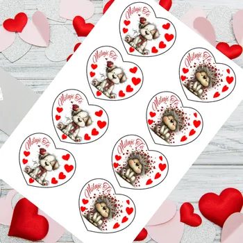 Jedlá dekorace na dort Zamilované srdíčko "Psík+ježeček" srdce kulaté (VYŘEZÁNO)