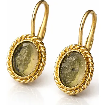 Náušnice Vltavín Moldavite Zlaté náušnice s vltavíny P20 0052