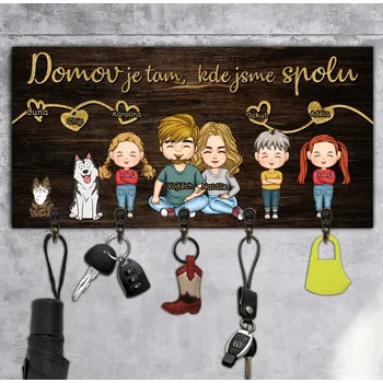 dřevěná podlaha Věšáky na klíče - Domov je tam, kde jsme spolu 2 Cedule - 45 cm x 35 cm