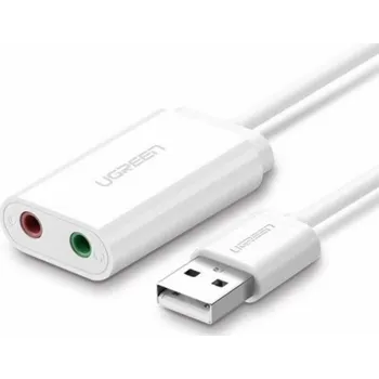 USB hub UGREEN USB-A To 3.5mm External Stereo Sound Adapter White 15cm