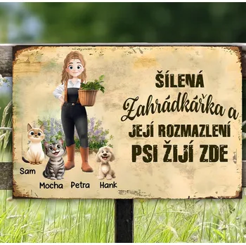 Plechová cedule Dřevěné cedule - Šílená zahrádkářka 5 30 cm x 48 cm
