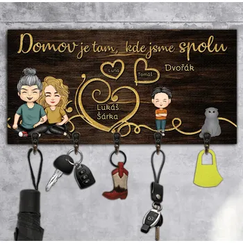dřevěná podlaha Věšáky na klíče - Domov je tam, kde jsme spolu 20 cm x 40 cm
