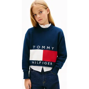 Dívčí svetr Dětský bavlněný svetr Tommy Hilfiger KG0KG08922.128.176.PPY2 námořnická modř 59X, vel. 164
