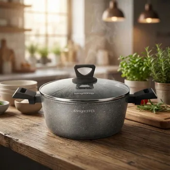 Hrnec Hrnec na indukci s mramorovým povrchem a poklicí Konighoffer Grigio 3,9 l