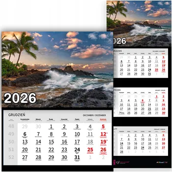 Kalendář Trojdílný kalendář na rok 2026 Palmy o zachodzie słońca Premium | Vzory