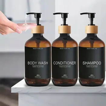 Obraz LÁHEV S DÁVKOVAČEM 500 ML 3KS BAMBUSOVÁ PUMPIČKA NA ŠAMPON GEL KONDICIONÉR