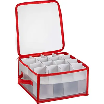 Úložný box Vánoční úložný box na baňky/koule/vánoční ozdoby 30 x 30 x 15 cm bílý/červený