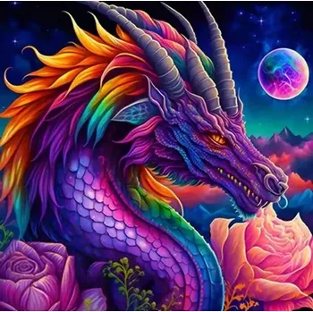 Diamantové malování Diamantové malování/Homfun - Dračice barevná + třpytivé kamínky