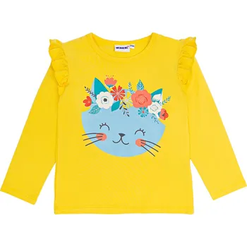 Dívčí tričko Winkiki Kids Wear Dívčí tričko s dlouhým rukávem Mexico Cat - žlutá Velikost: 122