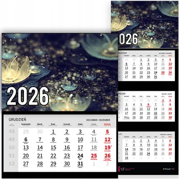 Kalendář Trojdílný kalendář na rok 2026 Magiczne kwiaty Premium | Nástěnný kalendář s motivy