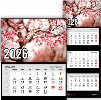 Kalendář Trojdílný kalendář na rok 2026 Gałąź śliwy rozkwita Premium | Nástěnný Vz