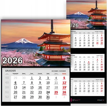 Kalendář Trojdílný kalendář na rok 2026 Świątynia pod Mount Fuji Premium | Vzory