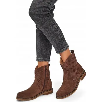 Dámské kozačky Hnědé kotníkové boty z eko semiše Nolani 39