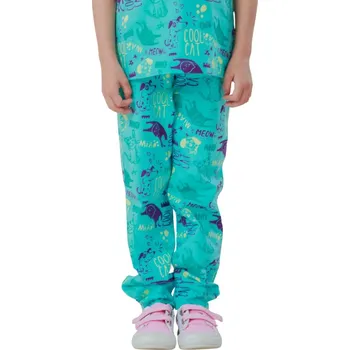 Dívčí pyžamo Dívčí pyžamo - krátký rukáv, dlouhé kalhoty Cool Cat - tyrkysová | Winkiki Kids Wear Velikost: 110