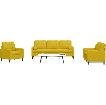 Pohovka 3dílná sedací souprava s poduškami a podhlavníky žlutá samet Žlutá3278377