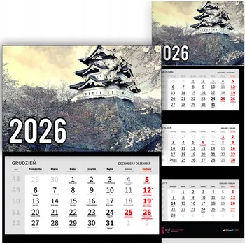 Obraz Třídílný kalendář na rok 2026 Zamek na tle kwitnących drzew Premium | Vz