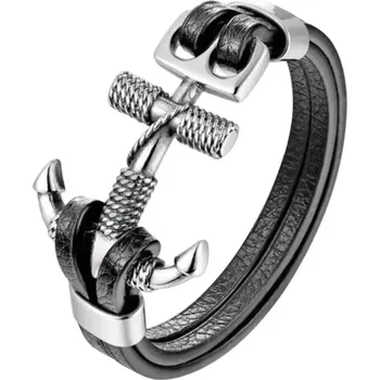 Náramek Gaira® Kožený náramek Anchor 3114, Barva stříbrná
