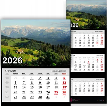 Kalendář Trojdílný kalendář na rok 2026 Spokojna górska łąka Premium | Nástěnný