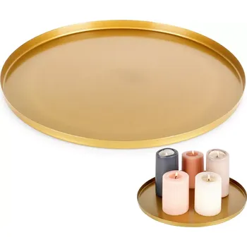 Kovový zlatý podnos na svíčky a dekorace 30 cm