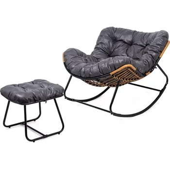 Křeslo Moderní skandinávské houpací křeslo s podnožkou – šedý kokoon design